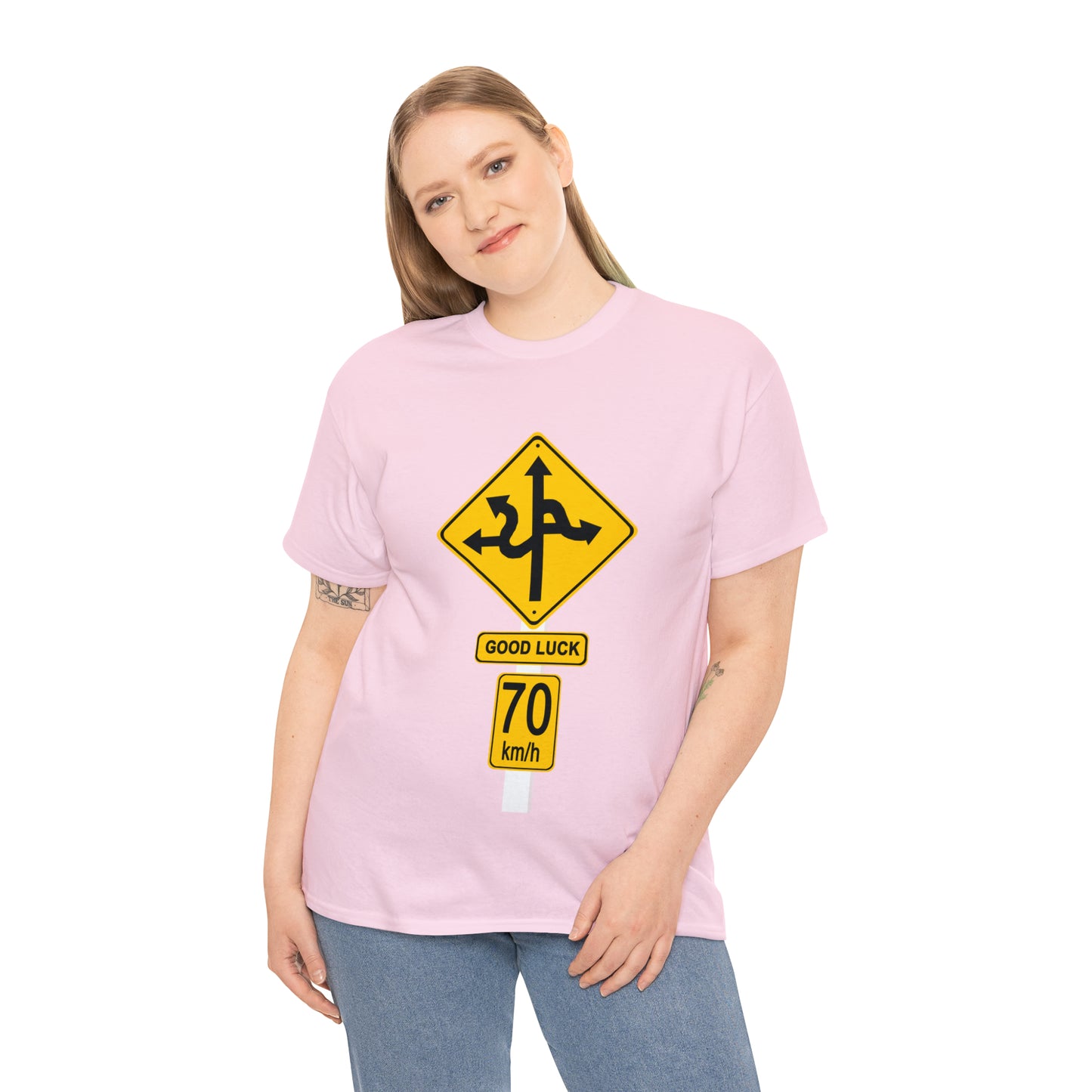 GOOD LUCK 70 kph Silly Sign - Unisex Heavy Cotton Tee - AUS