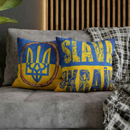 SLAVA UKRAINI & TRIDENT FLAG - Spun Polyester Pillowcase