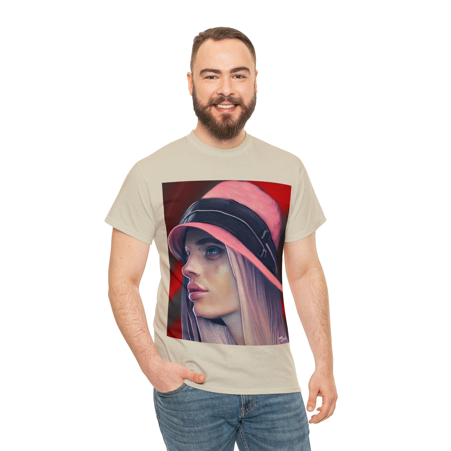 LADY IN PINK HAT - Airt on a Shirt  - Unisex Heavy Cotton Tee - AUS