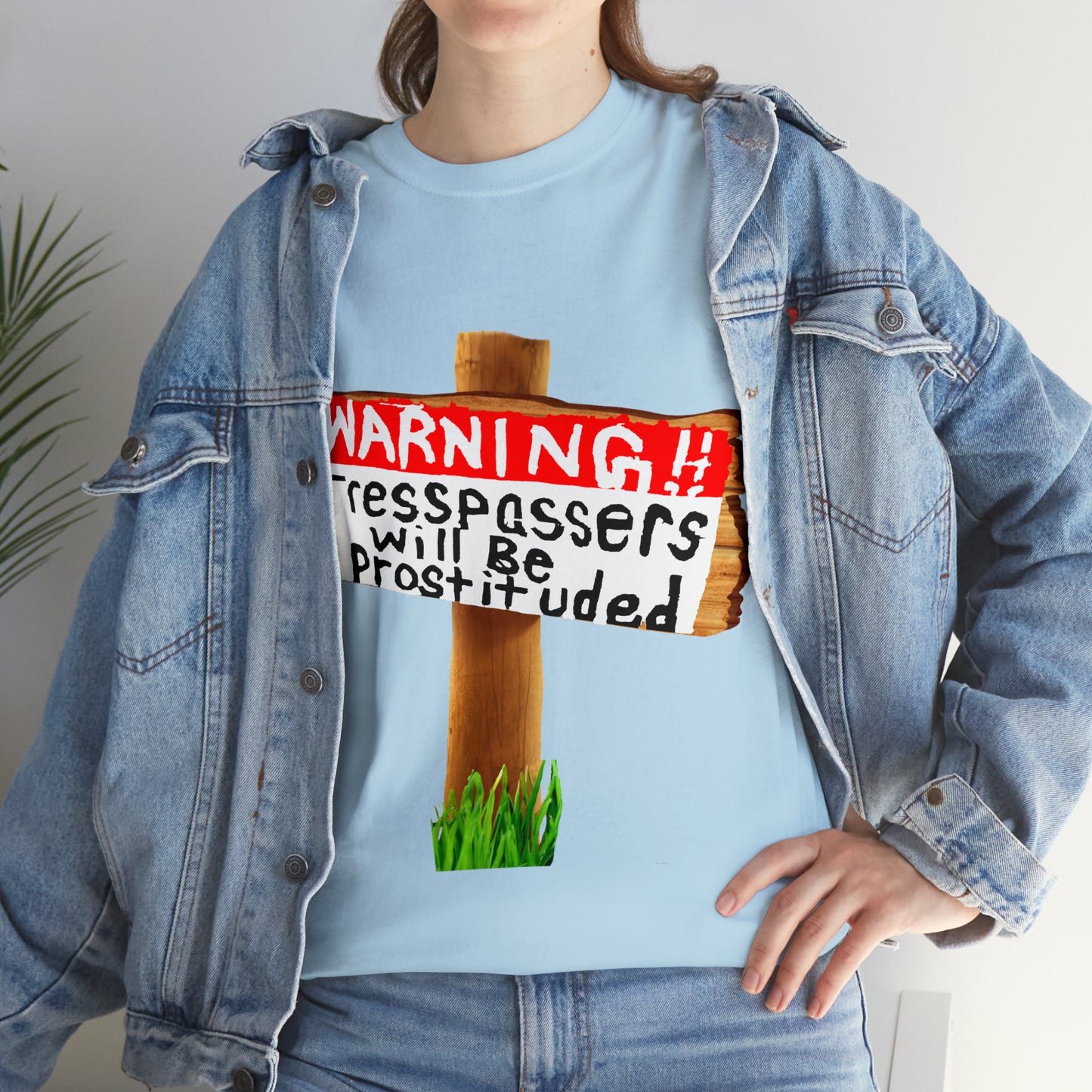 WARNING TRESSPASSERS WILL BE PROSTITUDED - Funny Unisex Heavy Cotton Tee - AUS