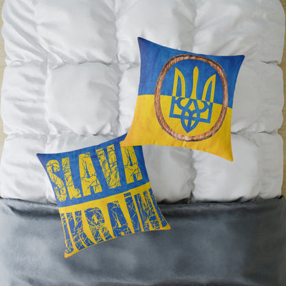 SLAVA UKRAINI & TRIDENT FLAG - Spun Polyester Pillow