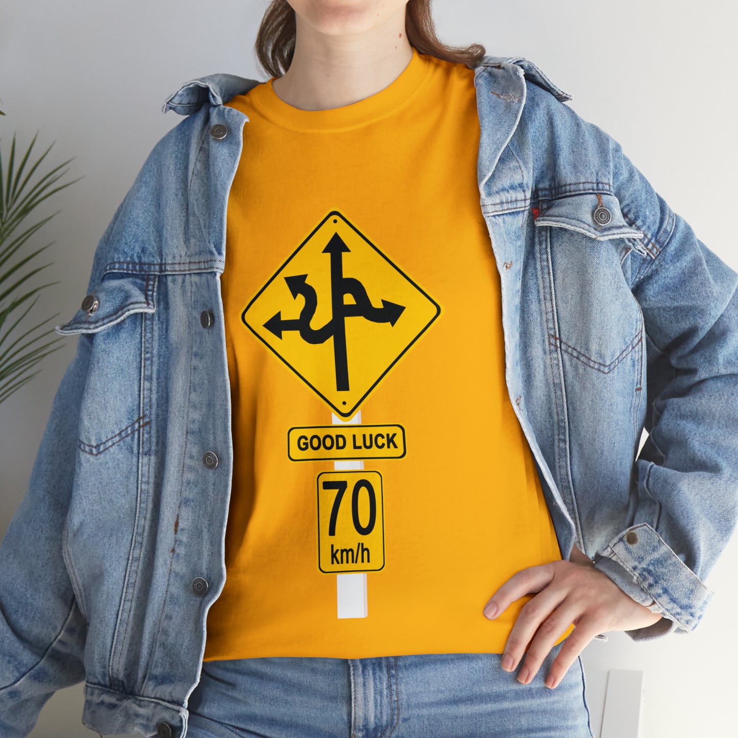 GOOD LUCK 70 kph Silly Sign - Unisex Heavy Cotton Tee - AUS