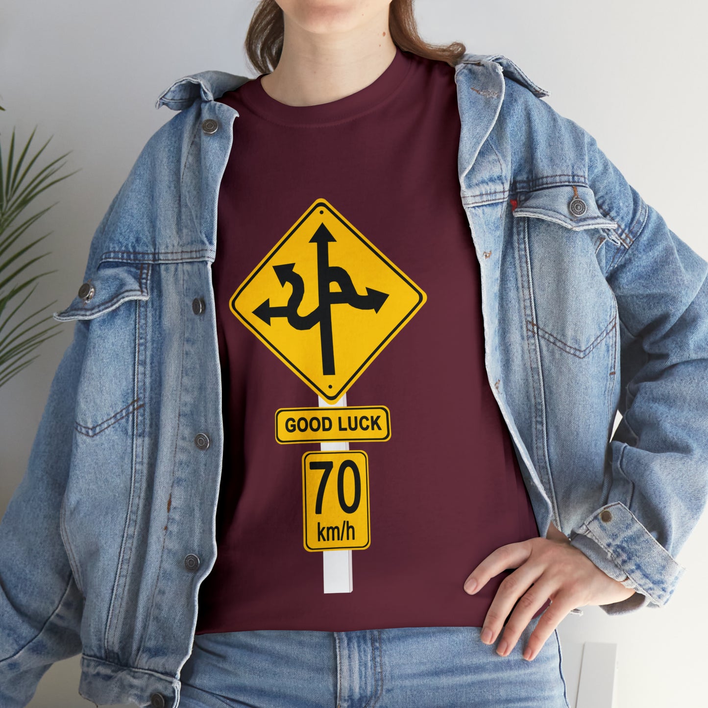 GOOD LUCK 70 kph Silly Sign - Unisex Heavy Cotton Tee - AUS