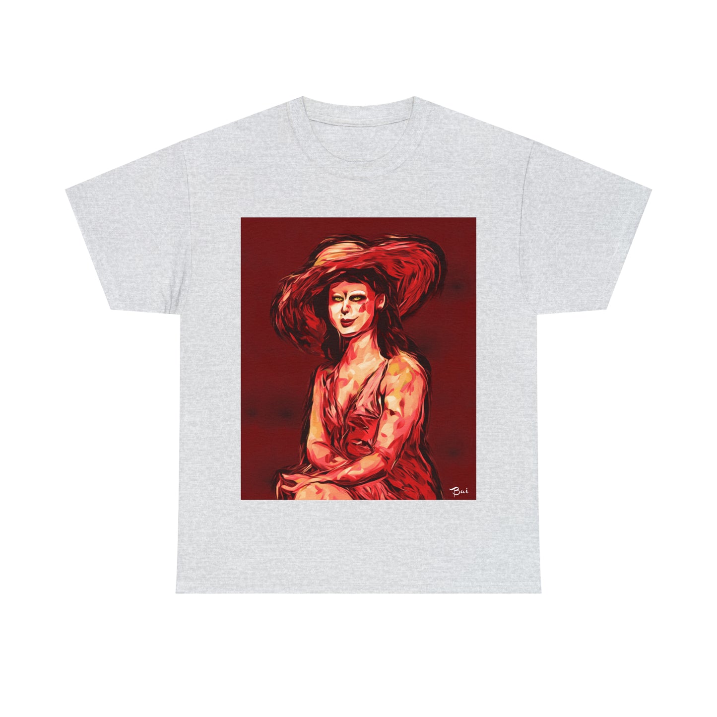 LADY IN SUN HAT (Red) - Airt on a Shirt  - Unisex Heavy Cotton Tee - AUS