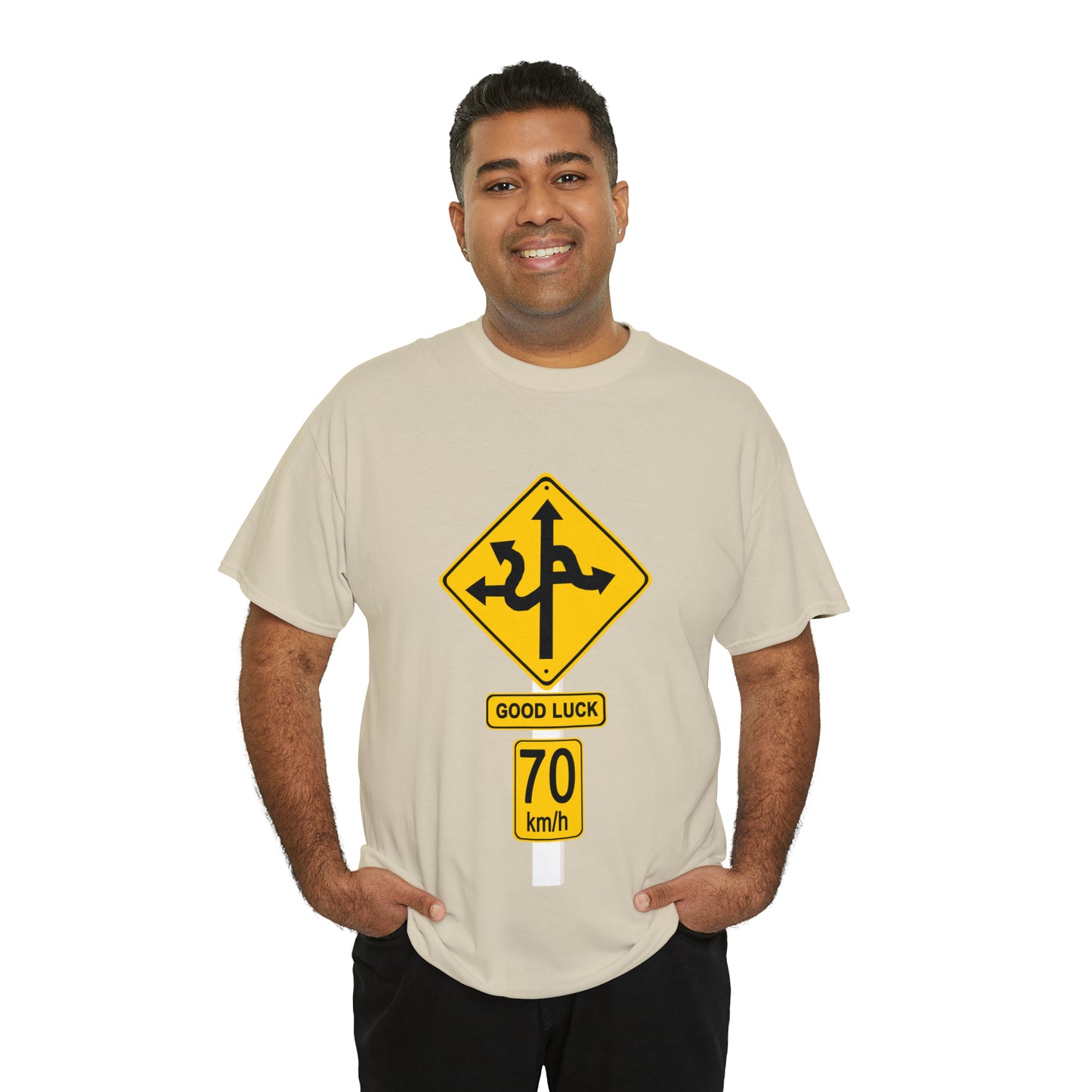 GOOD LUCK 70 kph Silly Sign - Unisex Heavy Cotton Tee - AUS