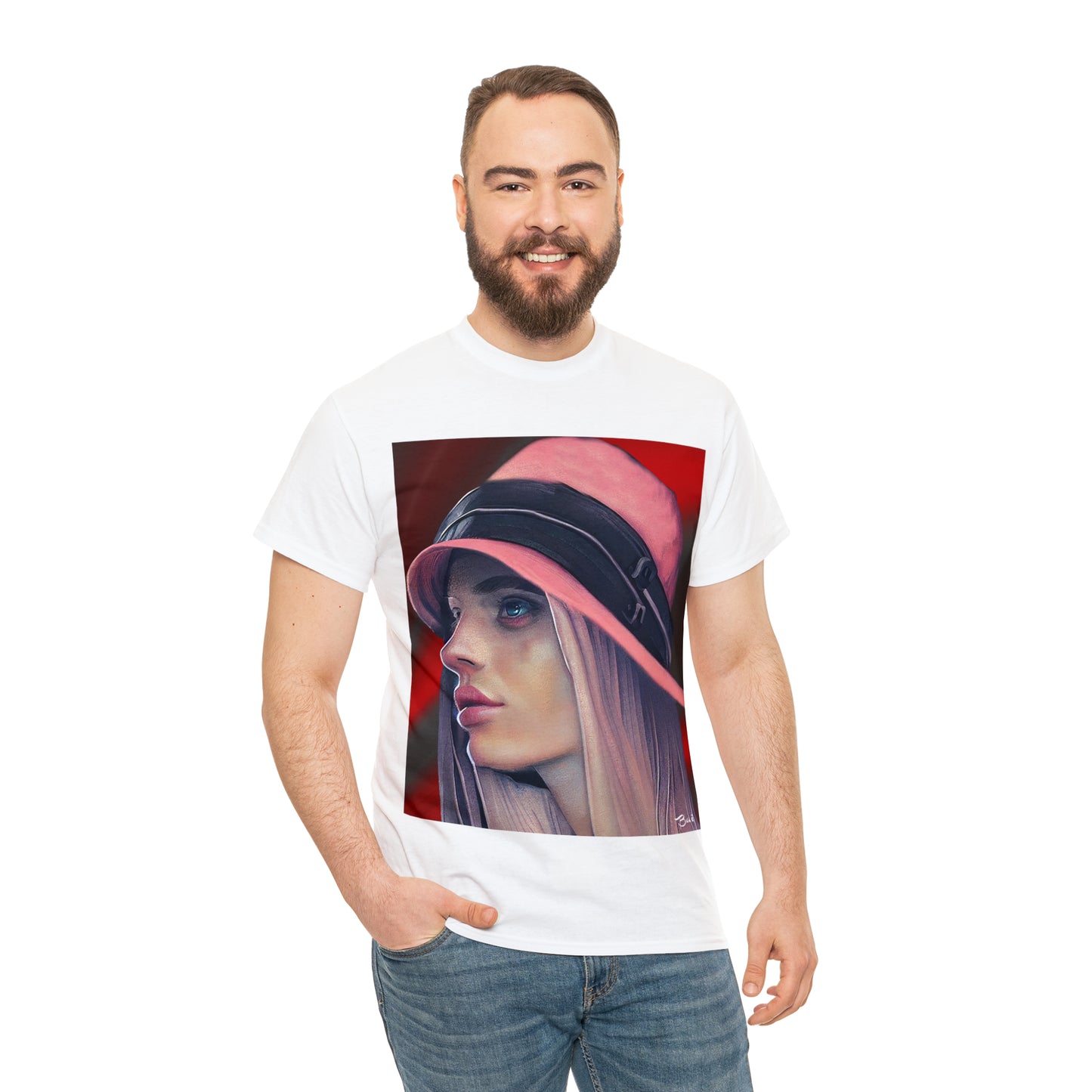 LADY IN PINK HAT - Airt on a Shirt  - Unisex Heavy Cotton Tee - AUS