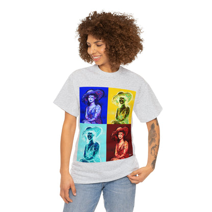 LADY IN SUN HAT (a Warhol Interpretation) - Airt on a Shirt  - Unisex Heavy Cotton Tee - AUS