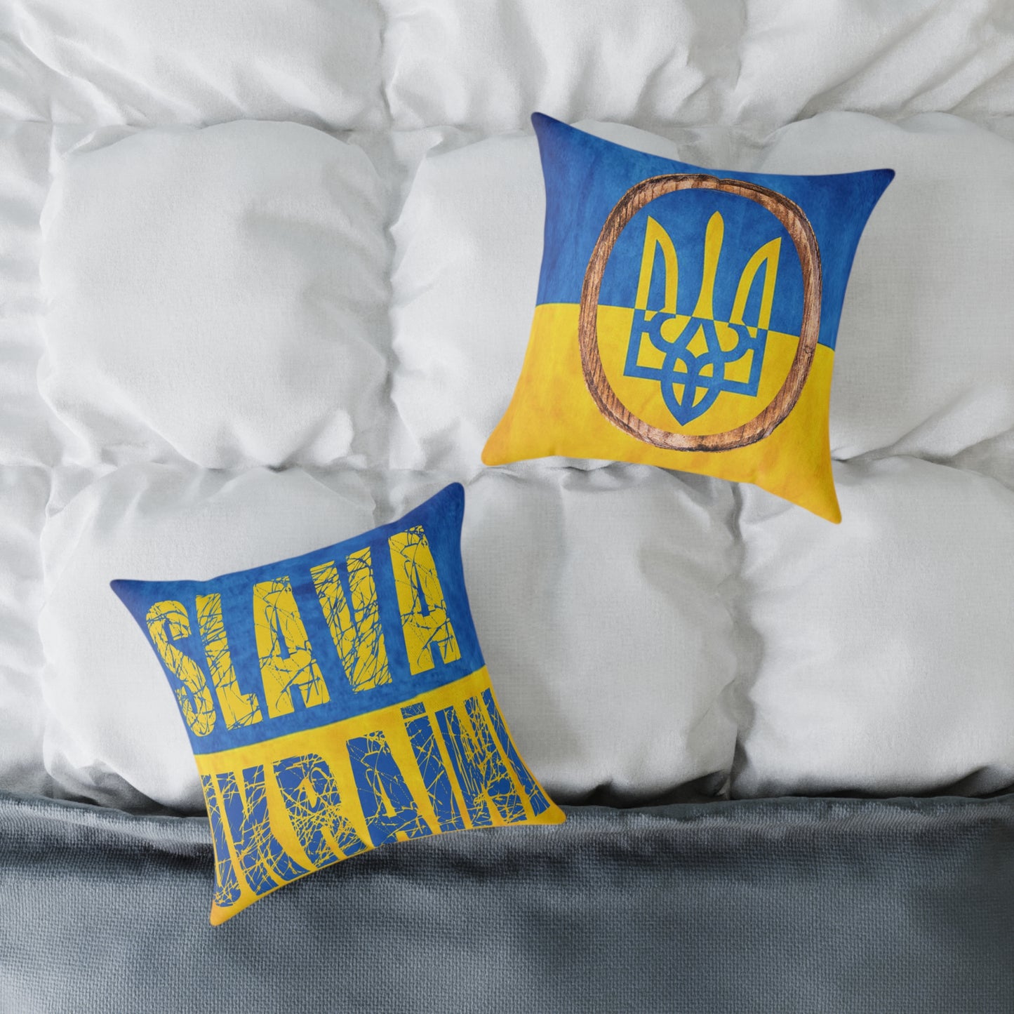 SLAVA UKRAINI & TRIDENT FLAG - Spun Polyester Pillow