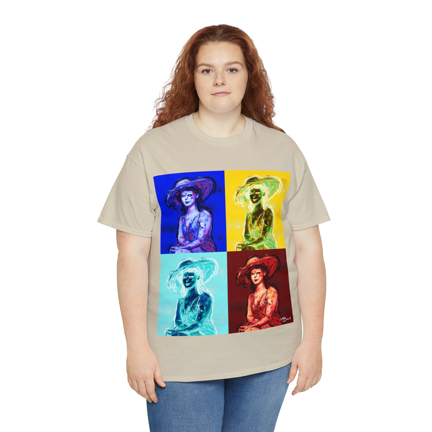 LADY IN SUN HAT (a Warhol Interpretation) - Airt on a Shirt  - Unisex Heavy Cotton Tee - AUS