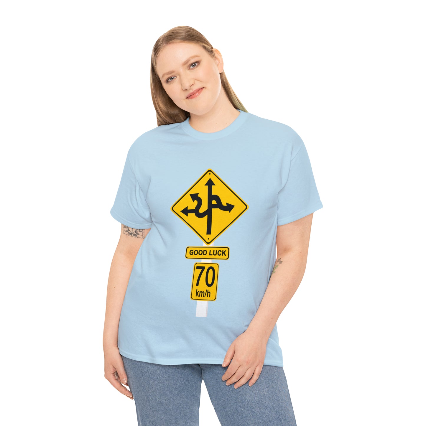 GOOD LUCK 70 kph Silly Sign - Unisex Heavy Cotton Tee - AUS