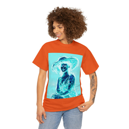 LADY IN SUN HAT (an Inversion in Red) - Airt on a Shirt  - Unisex Heavy Cotton Tee - AUS