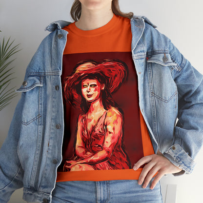 LADY IN SUN HAT (Red) - Airt on a Shirt  - Unisex Heavy Cotton Tee - AUS