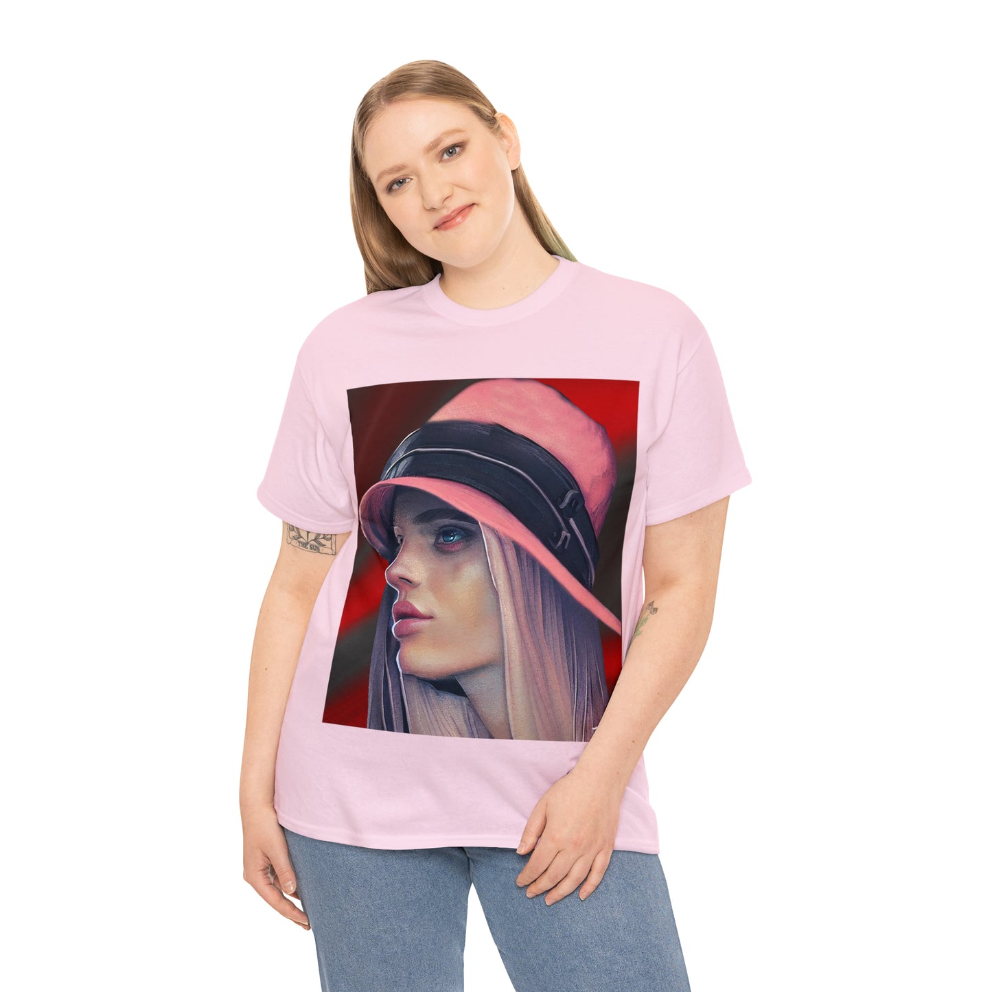 LADY IN PINK HAT - Airt on a Shirt  - Unisex Heavy Cotton Tee - AUS