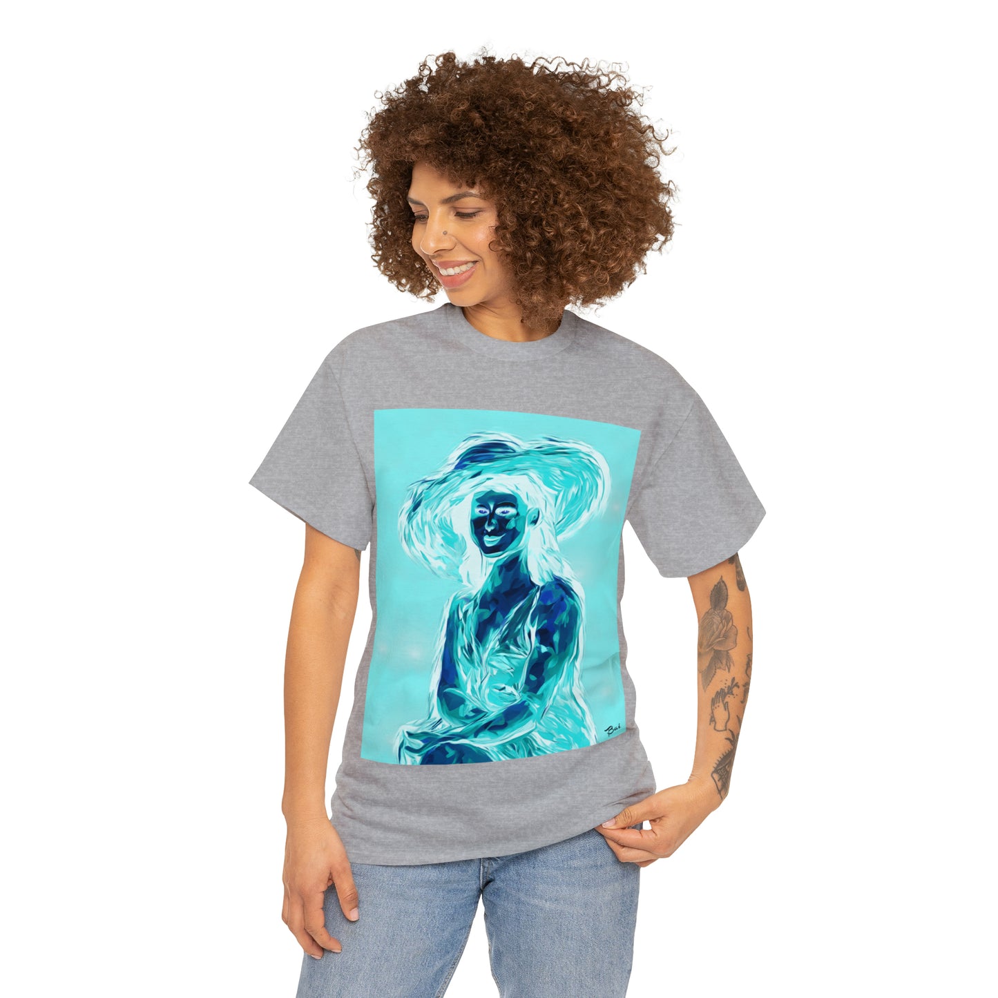 LADY IN SUN HAT (an Inversion in Red) - Airt on a Shirt  - Unisex Heavy Cotton Tee - AUS