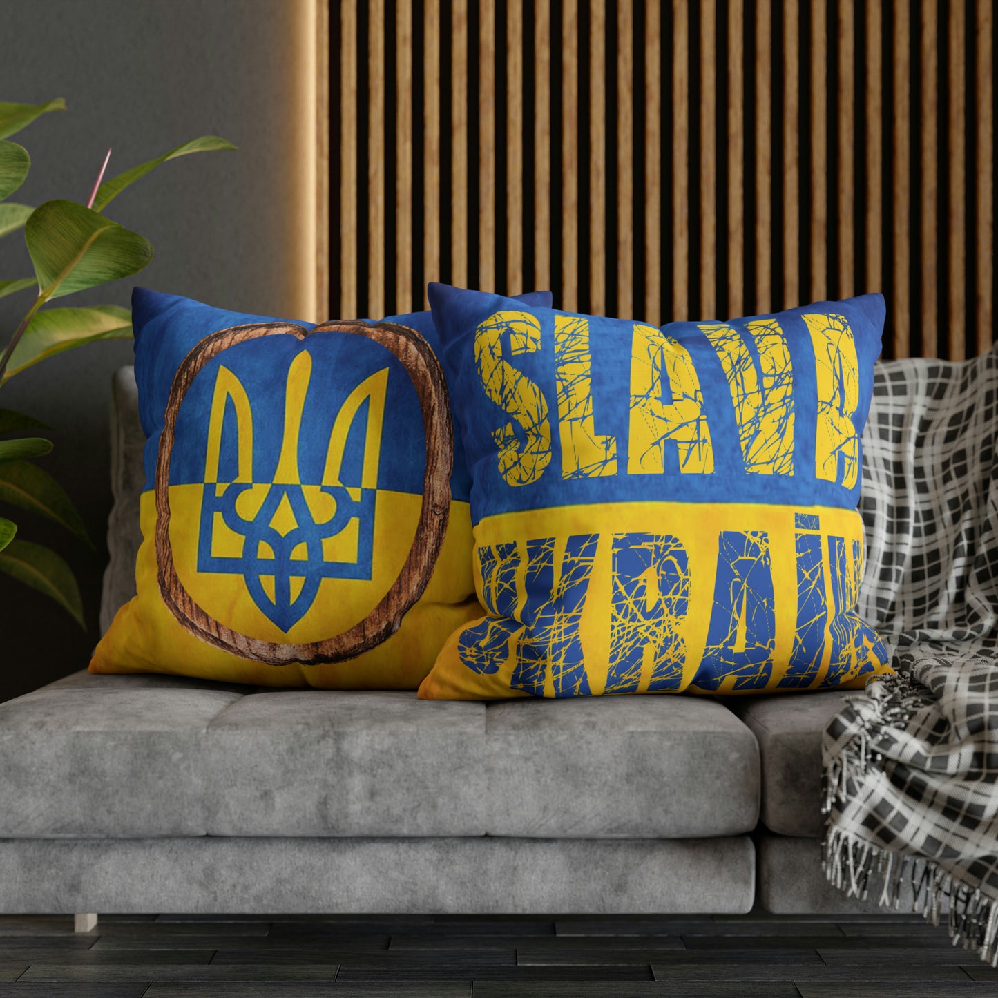 SLAVA UKRAINI & TRIDENT FLAG - Spun Polyester Pillowcase