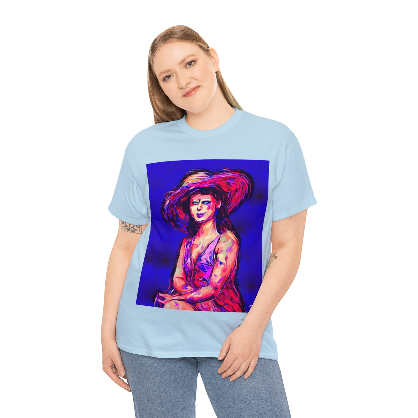 LADY IN SUN HAT - Airt on a Shirt  - Unisex Heavy Cotton Tee - AUS