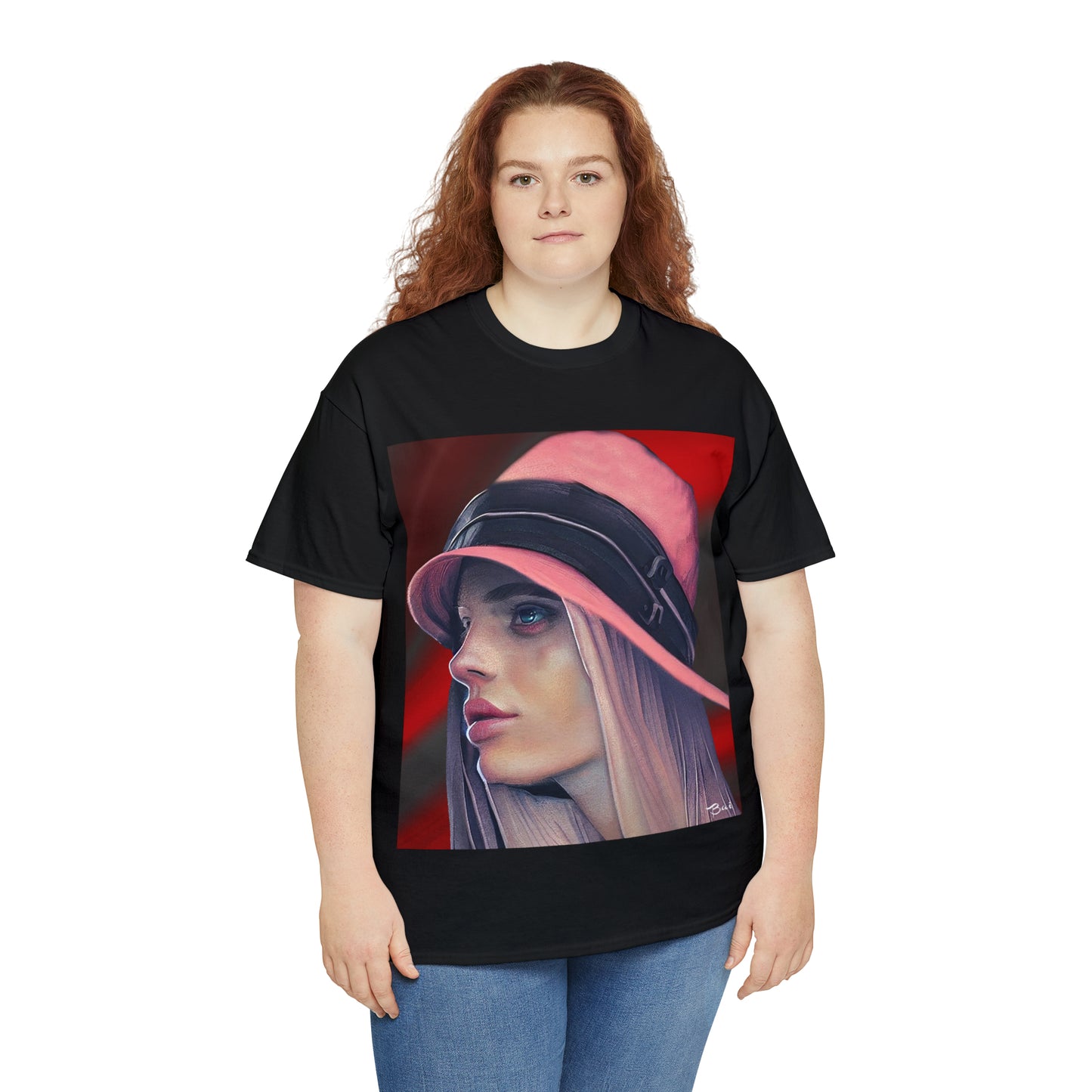 LADY IN PINK HAT - Airt on a Shirt  - Unisex Heavy Cotton Tee - AUS