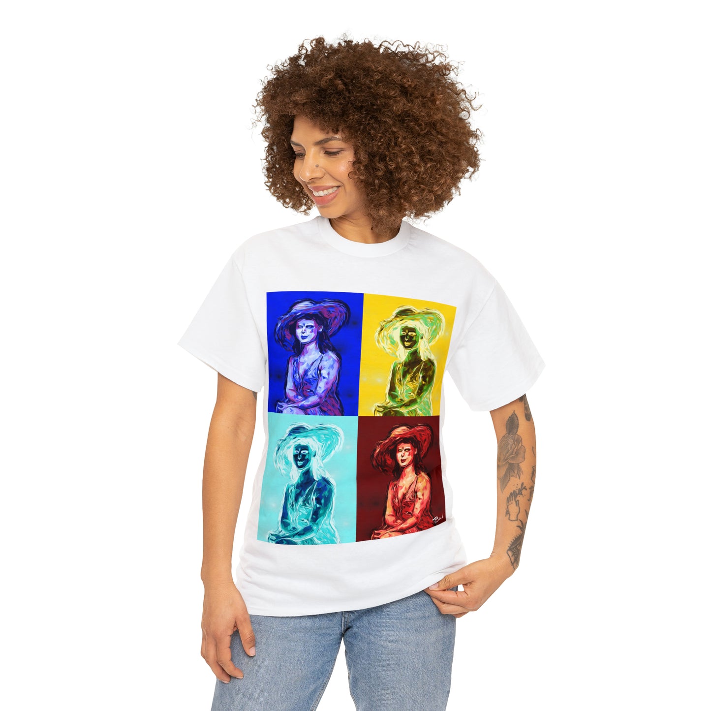 LADY IN SUN HAT (a Warhol Interpretation) - Airt on a Shirt  - Unisex Heavy Cotton Tee - AUS