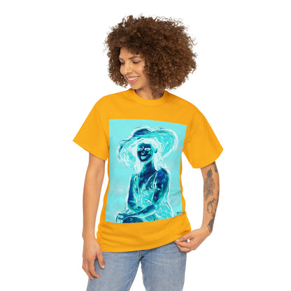 LADY IN SUN HAT (an Inversion in Red) - Airt on a Shirt  - Unisex Heavy Cotton Tee - AUS