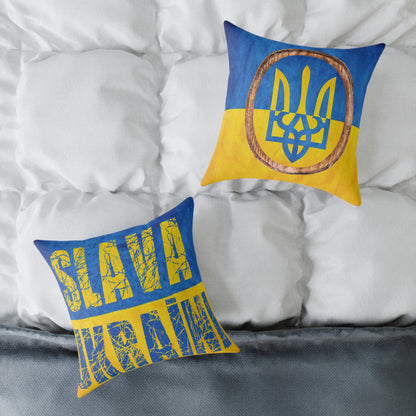 SLAVA UKRAINI & TRIDENT FLAG - Spun Polyester Pillow