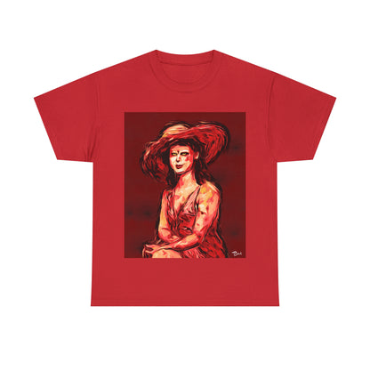 LADY IN SUN HAT (Red) - Airt on a Shirt  - Unisex Heavy Cotton Tee - AUS