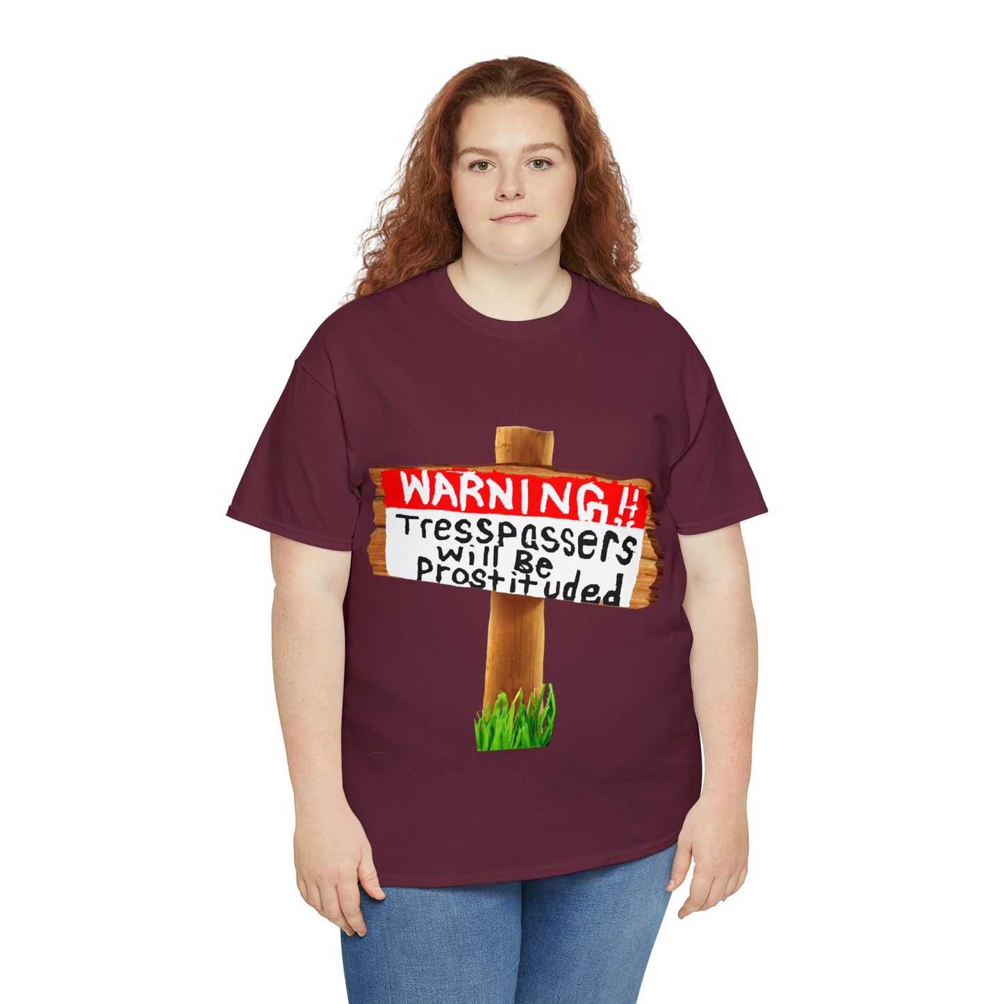 WARNING TRESSPASSERS WILL BE PROSTITUDED - Funny Unisex Heavy Cotton Tee - AUS