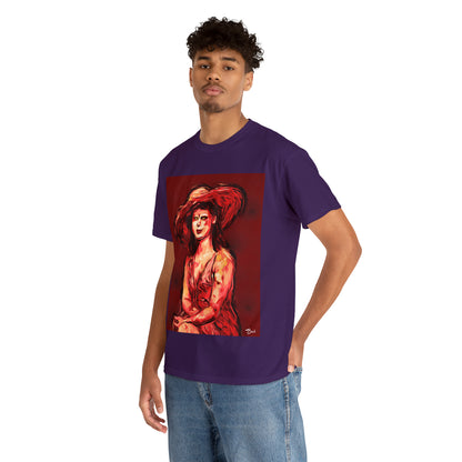 LADY IN SUN HAT (Red) - Airt on a Shirt  - Unisex Heavy Cotton Tee - AUS