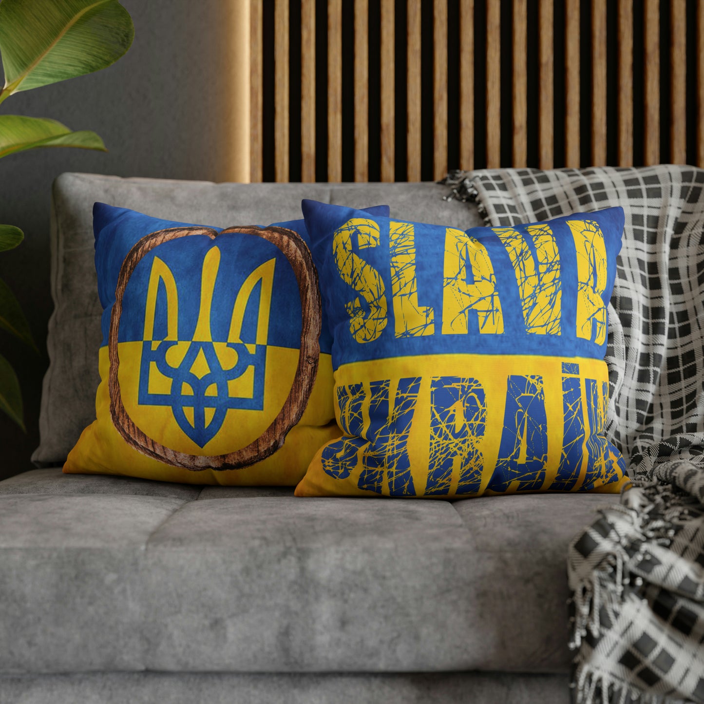 SLAVA UKRAINI & TRIDENT FLAG - Spun Polyester Pillowcase