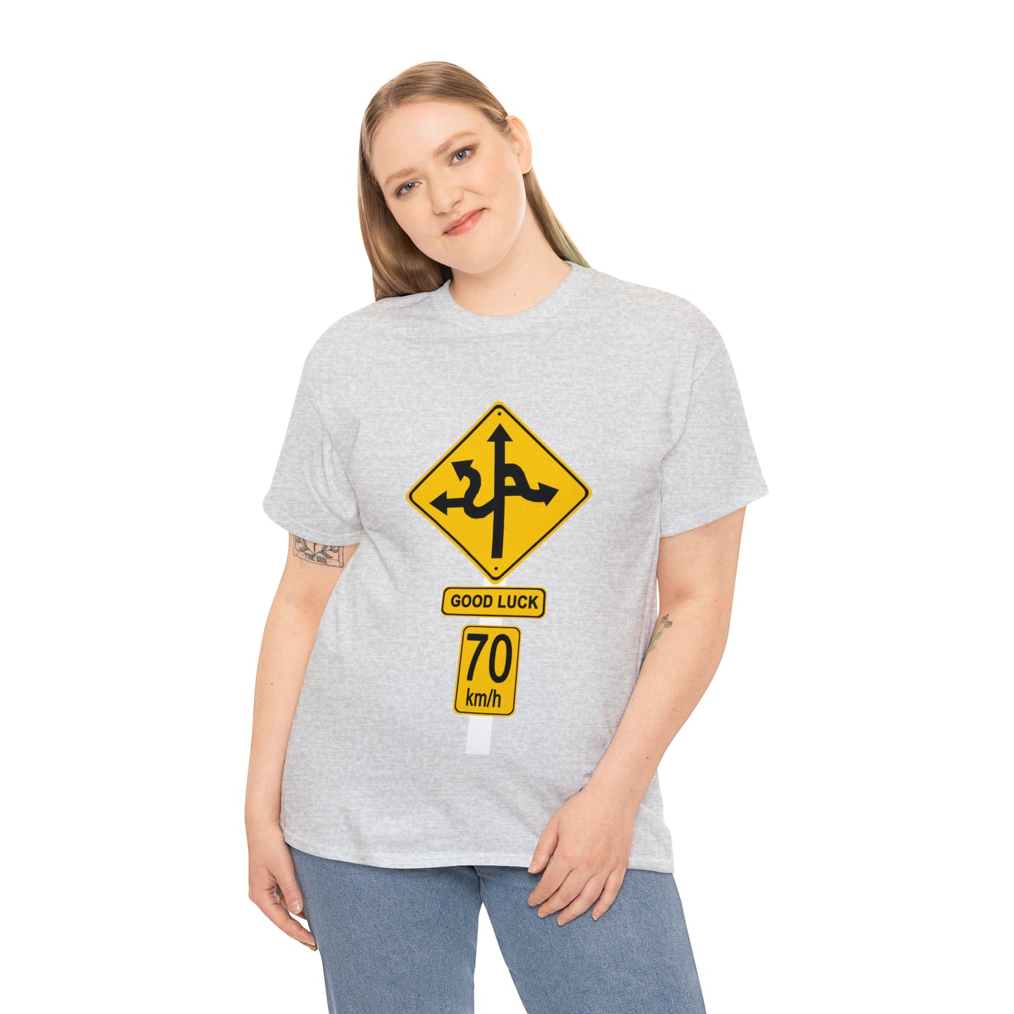 GOOD LUCK 70 kph Silly Sign - Unisex Heavy Cotton Tee - AUS