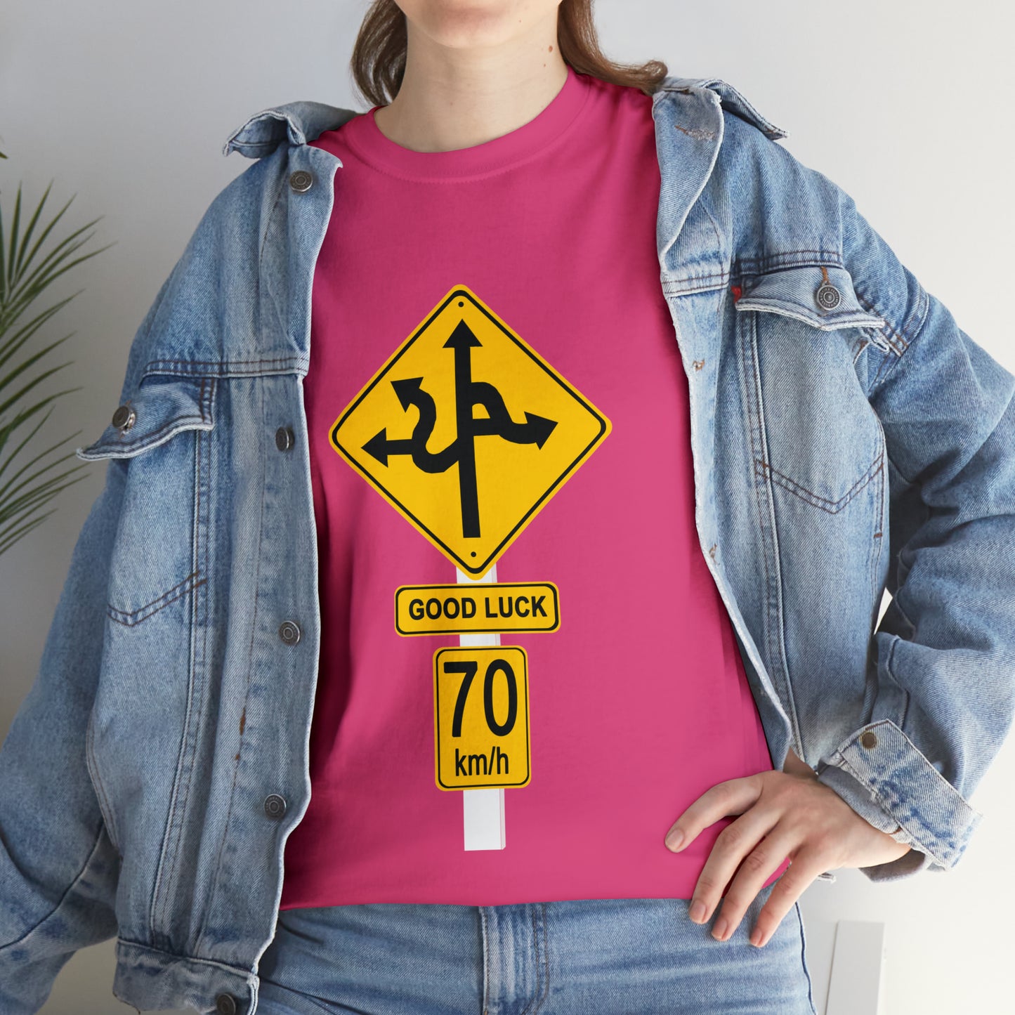 GOOD LUCK 70 kph Silly Sign - Unisex Heavy Cotton Tee - AUS