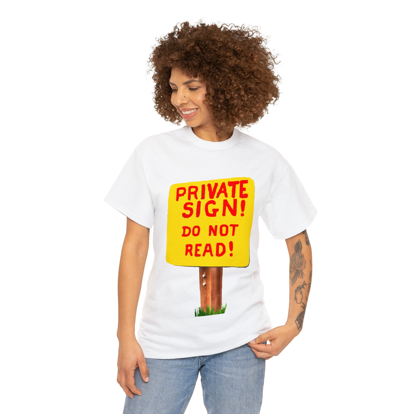 PRIVATE SIGN! DO NOT READ! Silly Sign - Unisex Heavy Cotton Tee - AUS