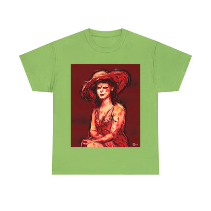 LADY IN SUN HAT (Red) - Airt on a Shirt  - Unisex Heavy Cotton Tee - AUS