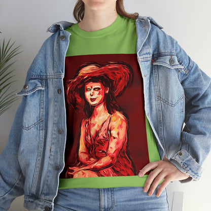 LADY IN SUN HAT (Red) - Airt on a Shirt  - Unisex Heavy Cotton Tee - AUS