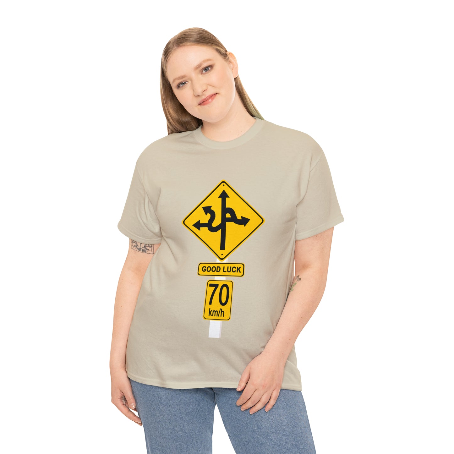 GOOD LUCK 70 kph Silly Sign - Unisex Heavy Cotton Tee - AUS