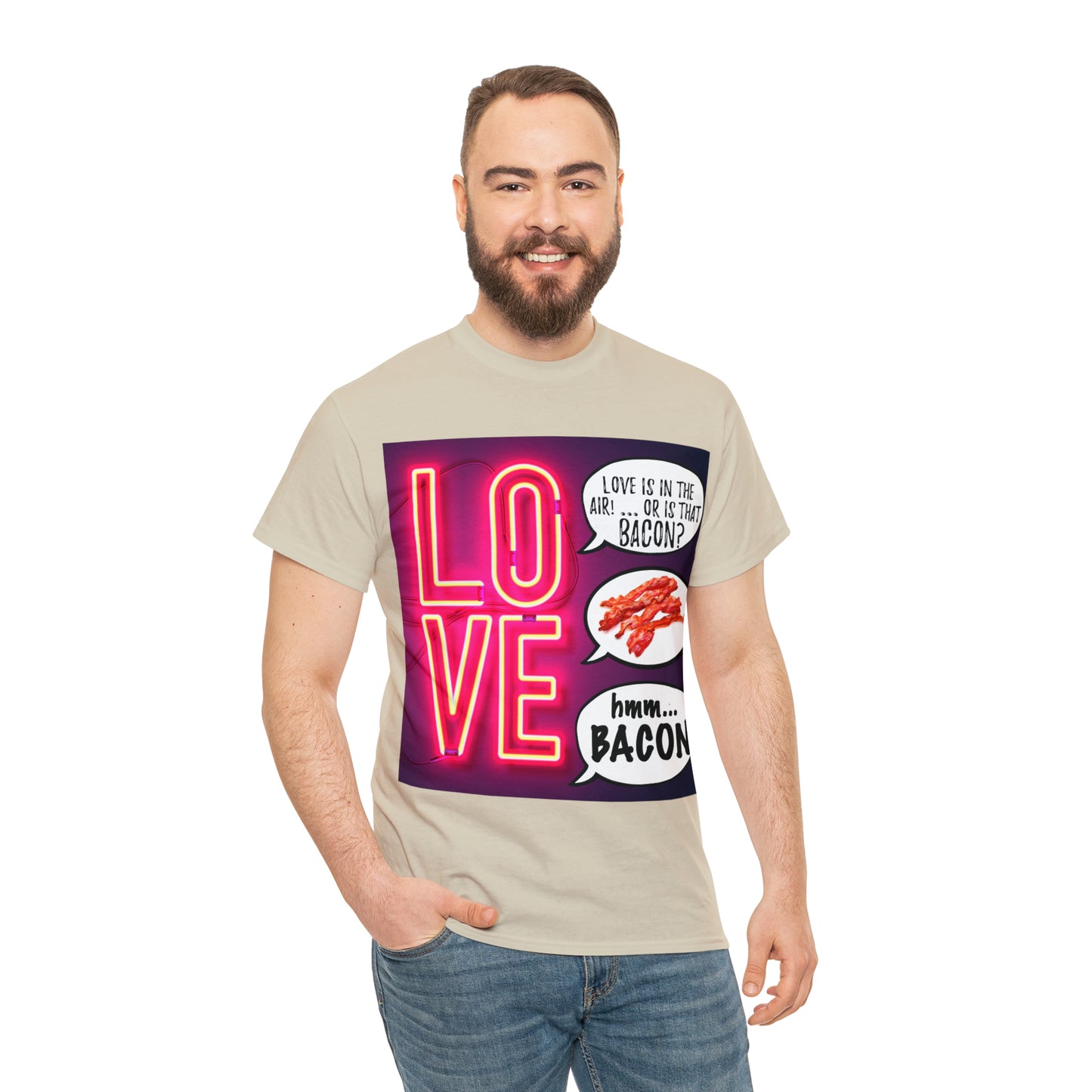 LOVE in in the AIR... or is that BACON? - Unisex Heavy Cotton Tee