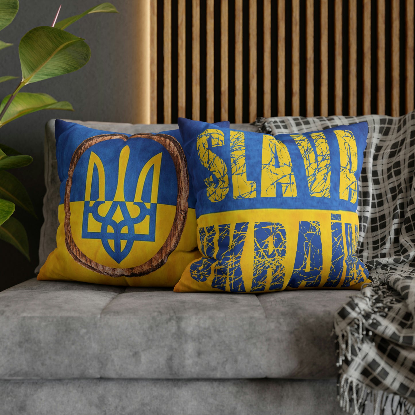 SLAVA UKRAINI & TRIDENT FLAG - Spun Polyester Pillowcase