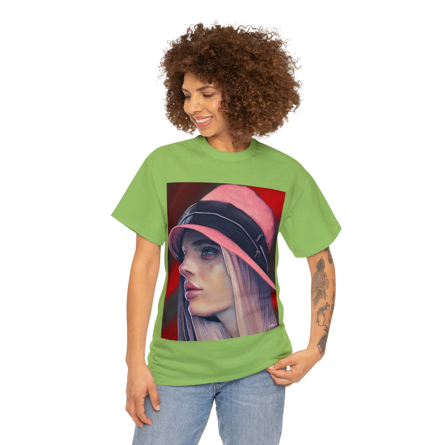 LADY IN PINK HAT - Airt on a Shirt  - Unisex Heavy Cotton Tee - AUS