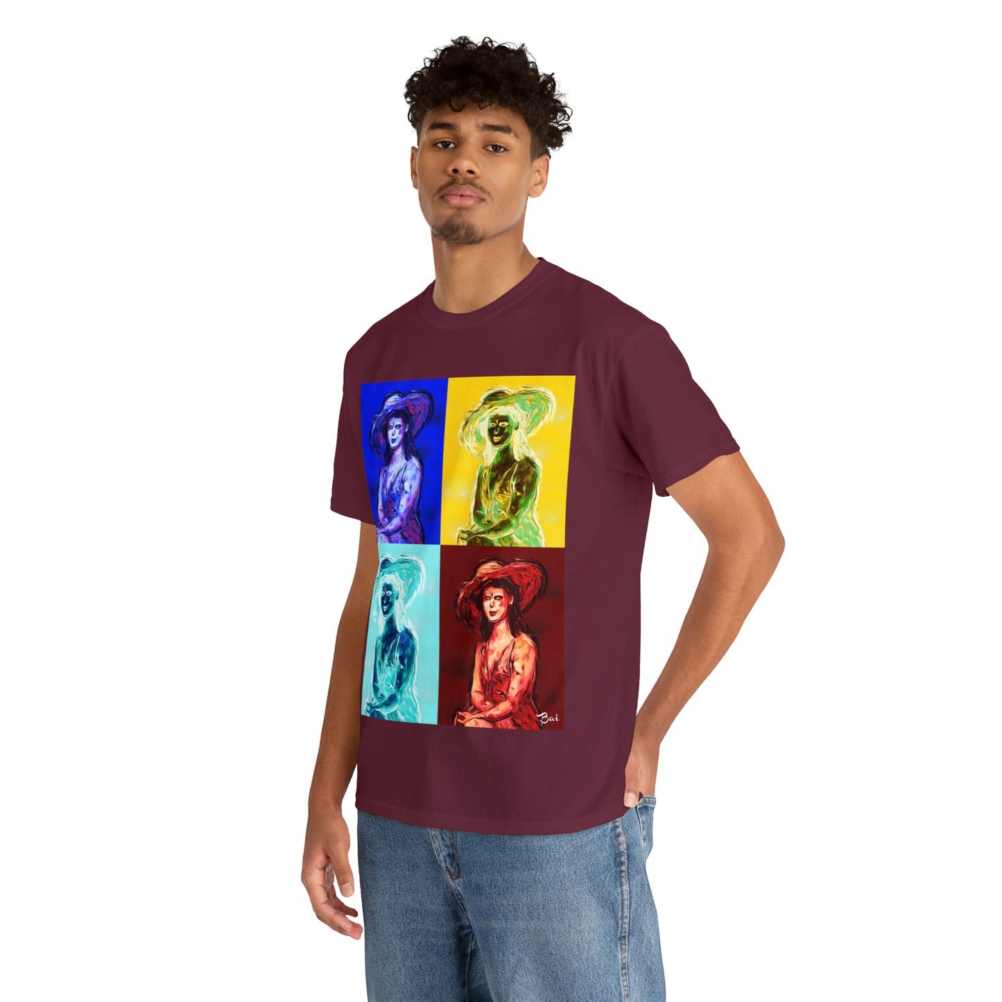 LADY IN SUN HAT (a Warhol Interpretation) - Airt on a Shirt  - Unisex Heavy Cotton Tee - AUS