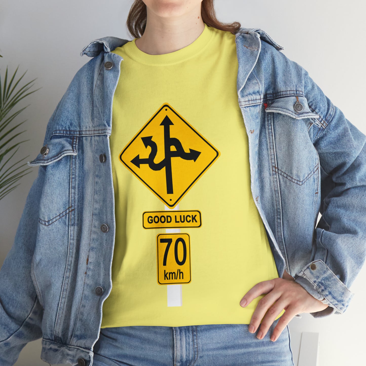 GOOD LUCK 70 kph Silly Sign - Unisex Heavy Cotton Tee - AUS