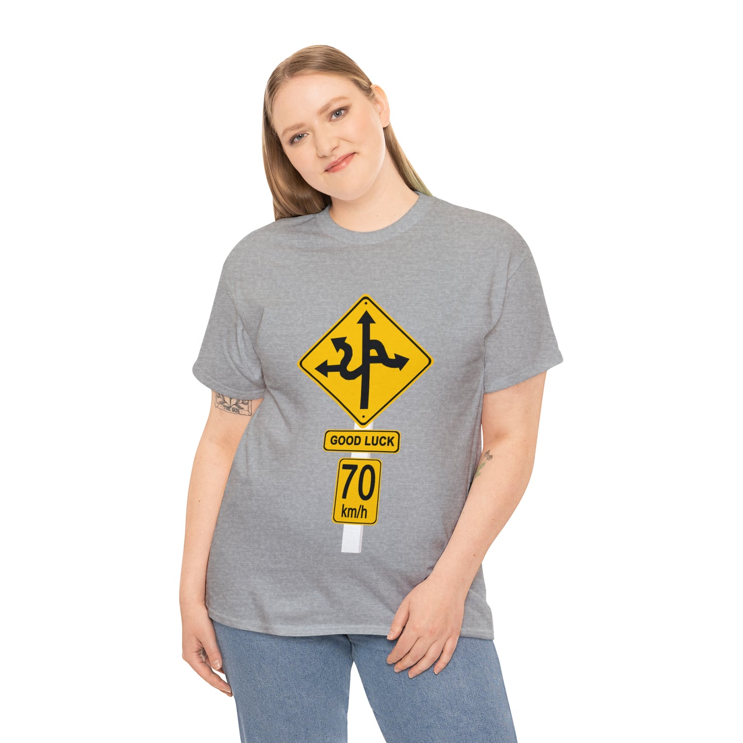 GOOD LUCK 70 kph Silly Sign - Unisex Heavy Cotton Tee - AUS