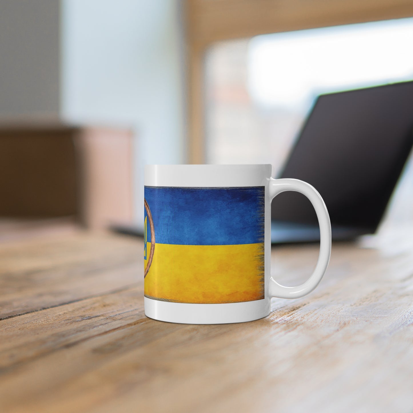 UKRAINIAN FLAG & WOOD FRAMED TRIDENT CUP/MUG - Ceramic Coffee Cups, 11oz, 15oz