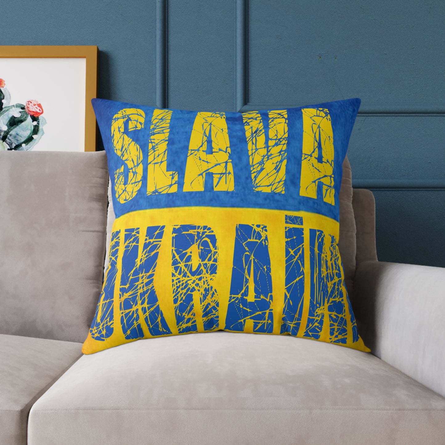 SLAVA UKRAINI & TRIDENT FLAG - Spun Polyester Pillow