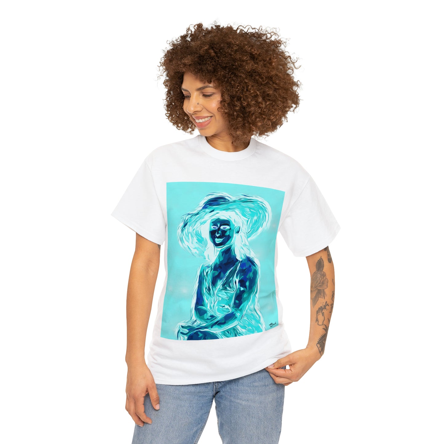 LADY IN SUN HAT (an Inversion in Red) - Airt on a Shirt  - Unisex Heavy Cotton Tee - AUS