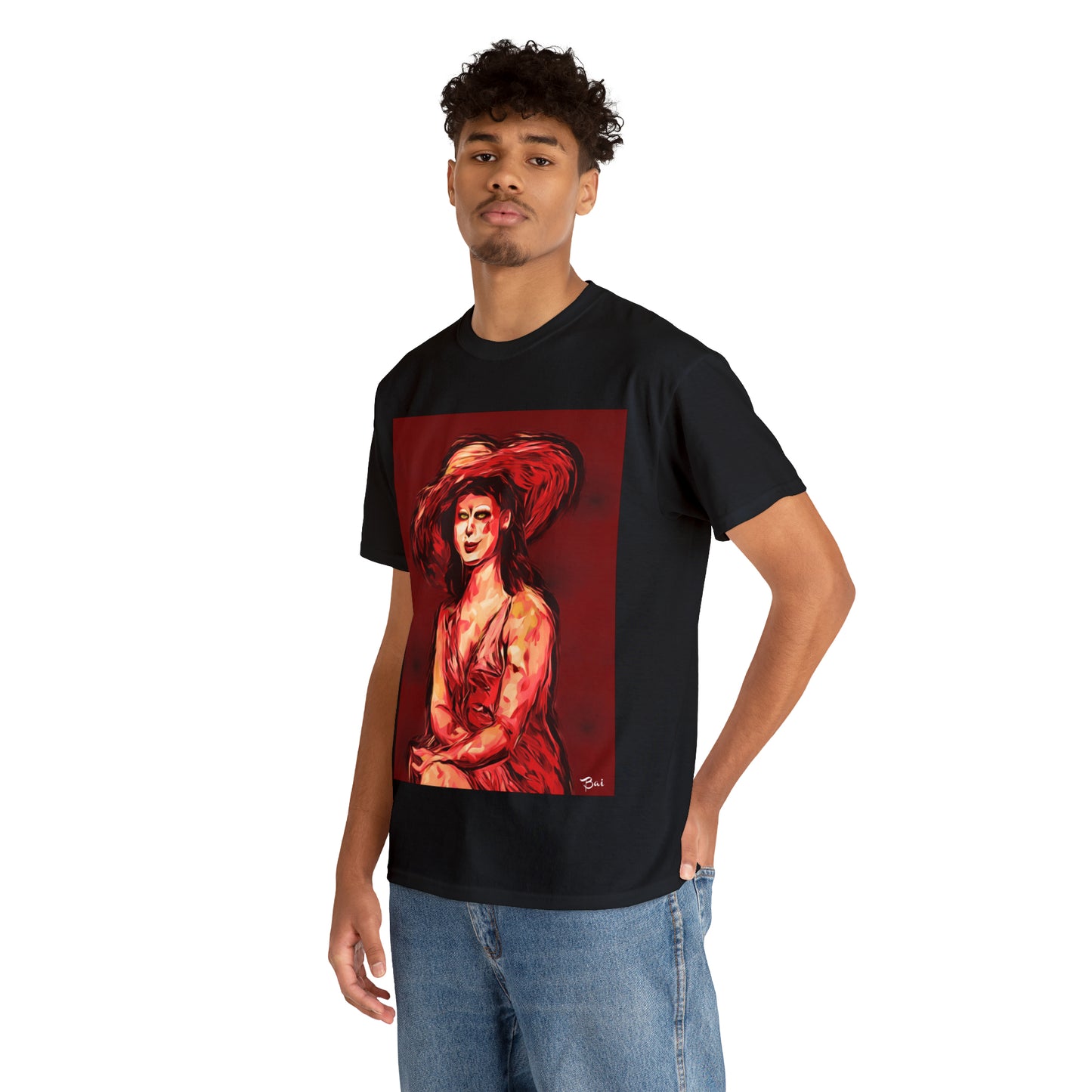 LADY IN SUN HAT (Red) - Airt on a Shirt  - Unisex Heavy Cotton Tee - AUS