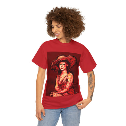 LADY IN SUN HAT (Red) - Airt on a Shirt  - Unisex Heavy Cotton Tee - AUS