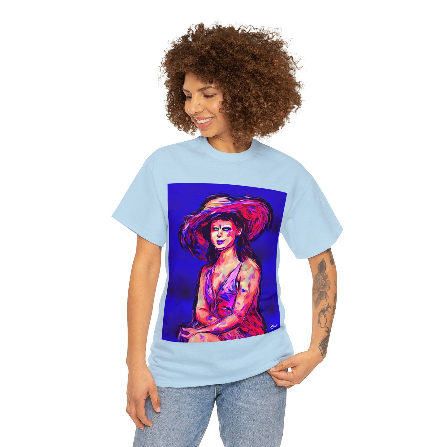 LADY IN SUN HAT - Airt on a Shirt  - Unisex Heavy Cotton Tee - AUS